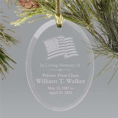 In Loving Memory Personalized Military Memorial Glass Holiday Ornament - Sunny Jar Personalized™