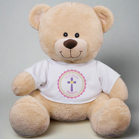 God Bless Personalized Teddy Bear - Pink Design - Sunny Jar Personalized™