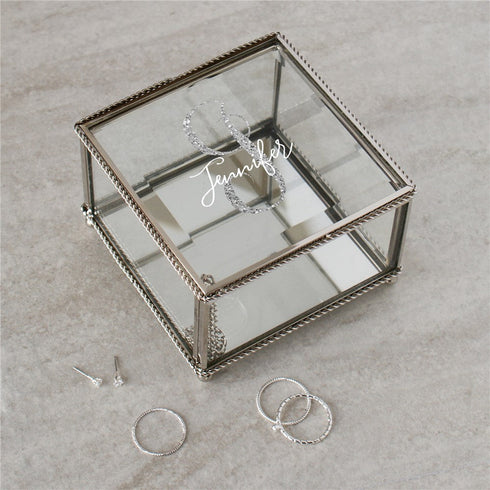 Personalized Silver Glitter Initial with Script Name Jewelry Box - Sunny Jar Personalized™