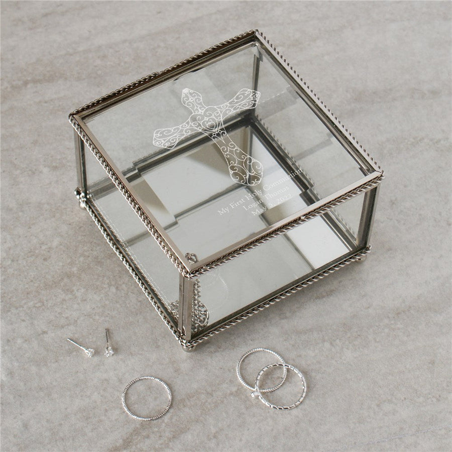 Engraved Cross Glass Jewelry Box - Sunny Jar Personalized™