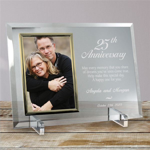 25th Anniversary Beveled Personalized Glass Picture Frame - Sunny Jar Personalized™