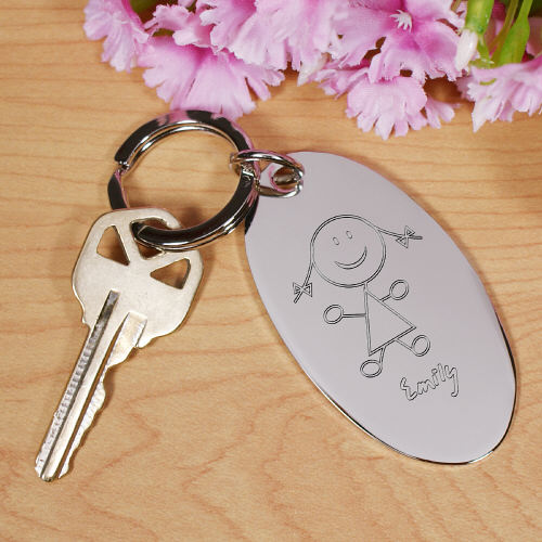 Engraved Stick Figure Silver Key Chain - Sunny Jar Personalized™