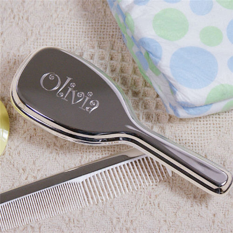 Engraved Silver Baby Comb and Brush Set - Sunny Jar Personalized™