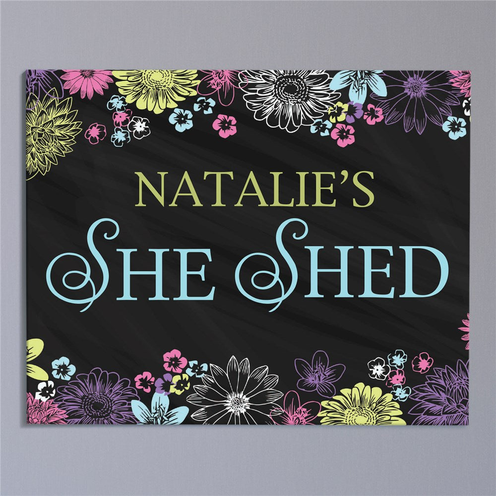 Personalized Floral Chalkboard She Shed Canvas - Sunny Jar Personalized™