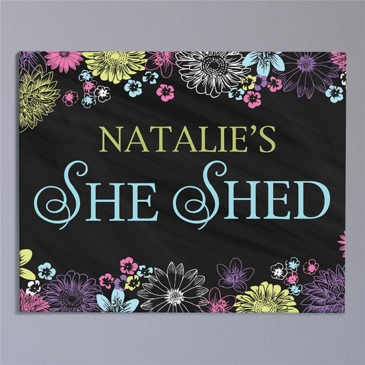 Personalized Floral Chalkboard She Shed Canvas - Sunny Jar Personalized™