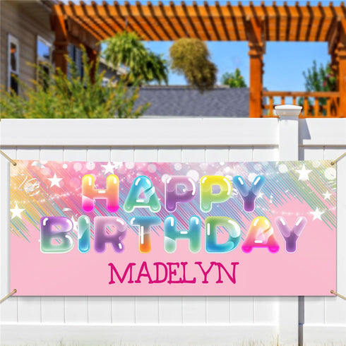 Personalized Colorful Happy Birthday Bubble Letters Banner - Sunny Jar Personalized™