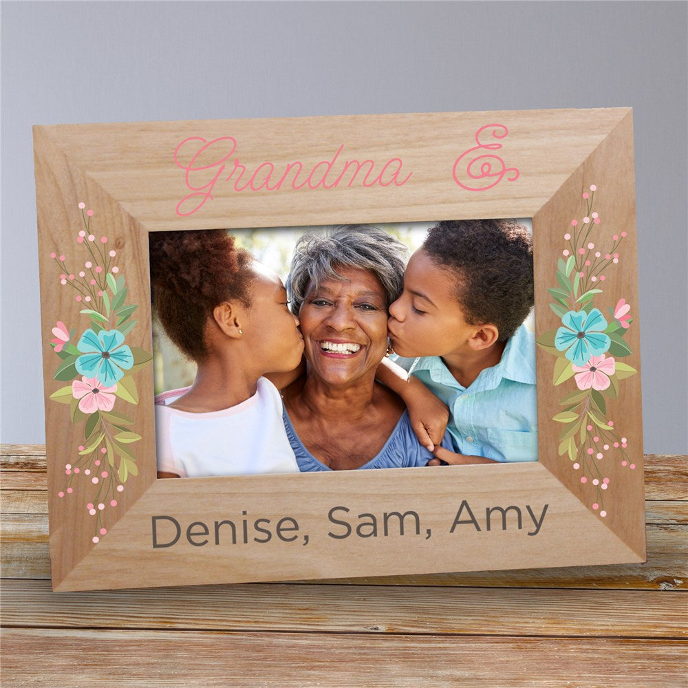 Personalized Floral Grandma Wood Frame - Sunny Jar Personalized™