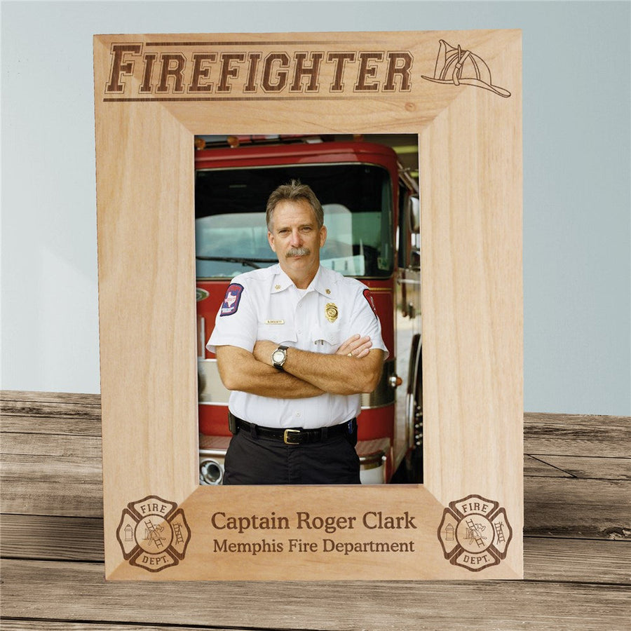 Engraved Firefighter Wood Picture Frame - Sunny Jar Personalized™