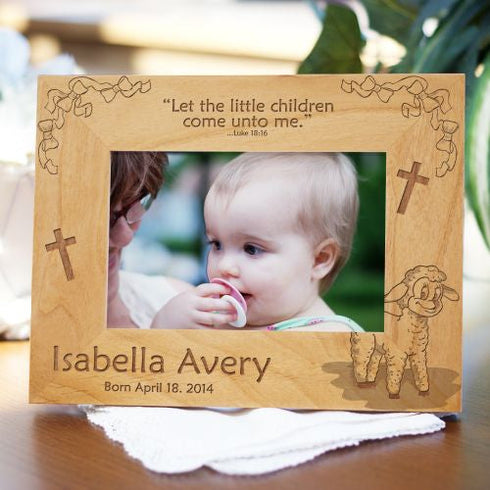 Engraved Little Lamb New Baby Wood Picture Frame - Sunny Jar Personalized™