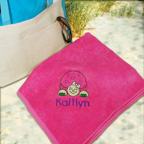 Embroidered Turtle Pink Beach Towel - Sunny Jar Personalized™