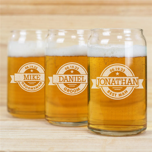 Engraved Groomsmen Beer Can Glass - Sunny Jar Personalized™