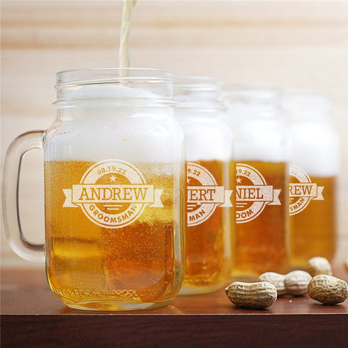 Engraved Groomsmen Mason Jar - Sunny Jar Personalized™