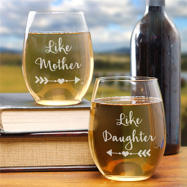 Engraved for Her Stemless Wine Glass Set - Sunny Jar Personalized™