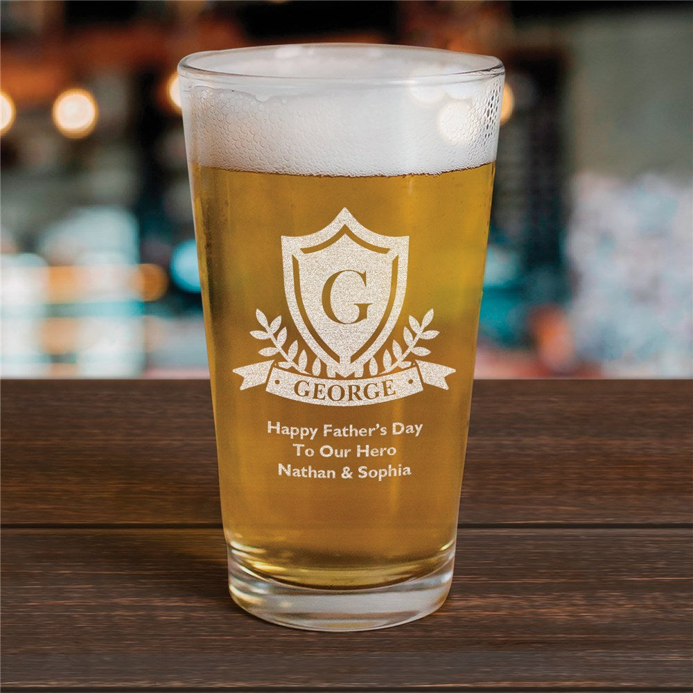 Engraved Crest Beer Glass - Sunny Jar Personalized™