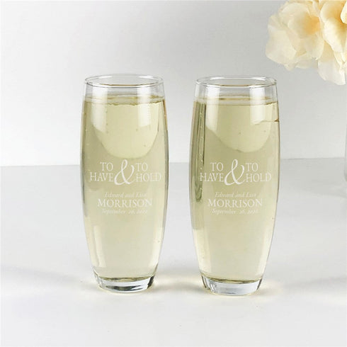 Engraved To Have and To Hold Stemless Flute Set - Sunny Jar Personalized™