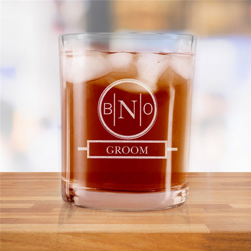 Engraved Monogram Wedding Party Rocks Glass - Sunny Jar Personalized™