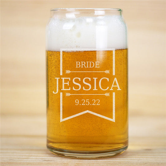 Personalization Wedding Party with Arrow Beer Can Glass - Sunny Jar Personalized™