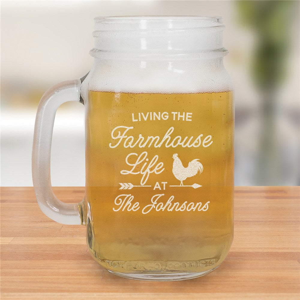 Engraved Farmhouse Life Mason Jar - Sunny Jar Personalized™