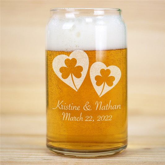 Personalized Shamrock Hearts Beer Can Glass - Sunny Jar Personalized™