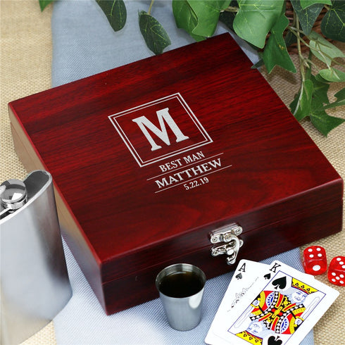 Personalized Frame Initial Groomsmen Poker Flask Set - Sunny Jar Personalized™