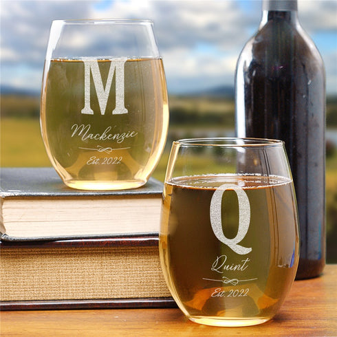 Personalized Family Initial Stemless Wine Glass - Sunny Jar Personalized™