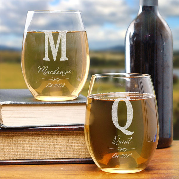 Personalized Family Initial Stemless Wine Glass - Sunny Jar Personalized™