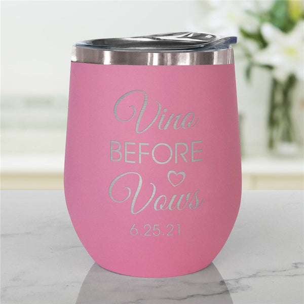 Engraved Vino Before Vows Stemless Wine Tumbler - Sunny Jar Personalized™