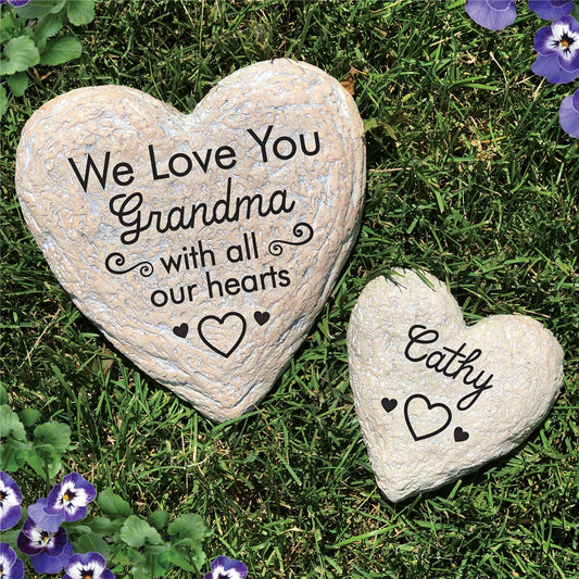 Engraved We Love You With All Of Our Hearts Heart Garden Stone - Sunny Jar Personalized™