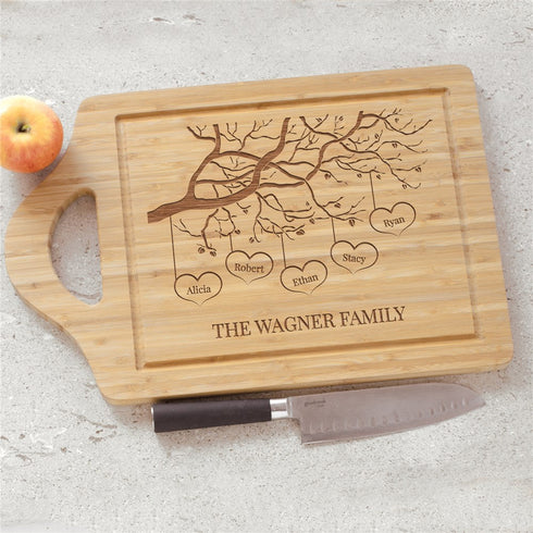 Engraved Family Tree With Hearts Large Cutting Board - Sunny Jar Personalized™