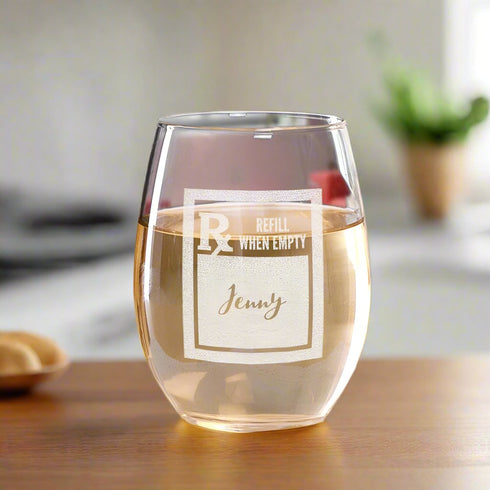 Engraved Prescription Rx Stemless Wine Glass - Sunny Jar Personalized™