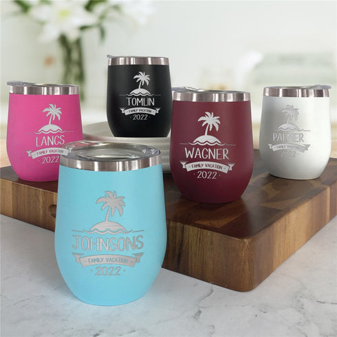 Engraved Family Vacation Stemless Wine Tumbler - Sunny Jar Personalized™