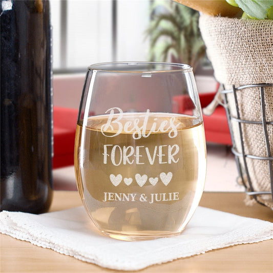 Engraved Best Friends With Hearts Stemless Wine Glass - Sunny Jar Personalized™