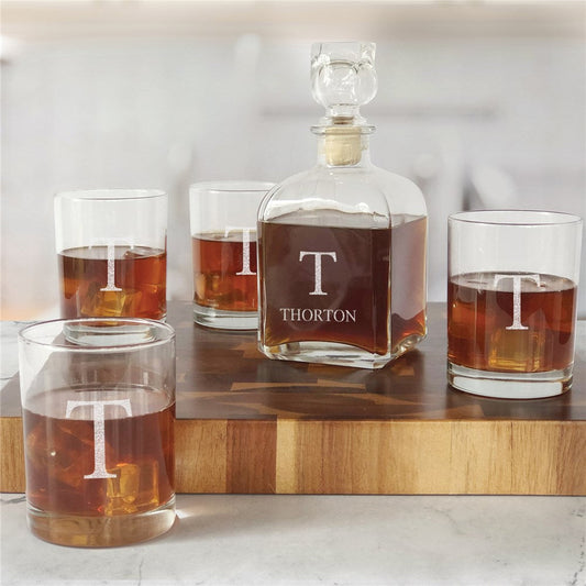 Engraved Initial Over Name Decanter Set - Sunny Jar Personalized™