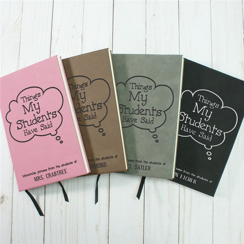 Personalized Thought Cloud Things My Students Have Said Leather Journal - Sunny Jar Personalized™