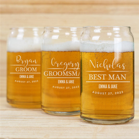 Engraved Wedding Party with Script Beer Can Glass - Sunny Jar Personalized™