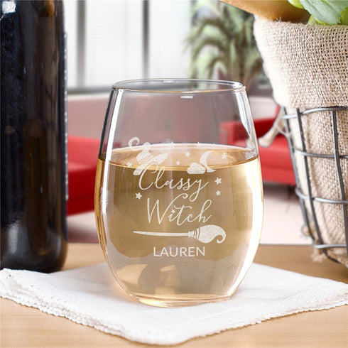 Engraved Classy Witch Stemless Wine Glass - Sunny Jar Personalized™