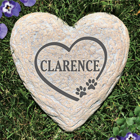 Engraved Paw prints set in heart outline Large Heart Shaped Garden Stone - Sunny Jar Personalized™