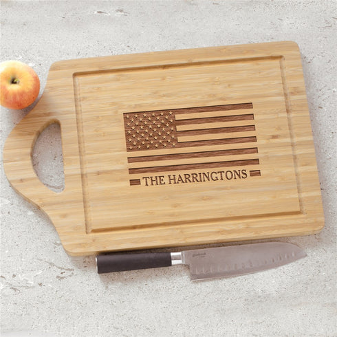 Engraved Flag with Family Name Cutting Board - Sunny Jar Personalized™