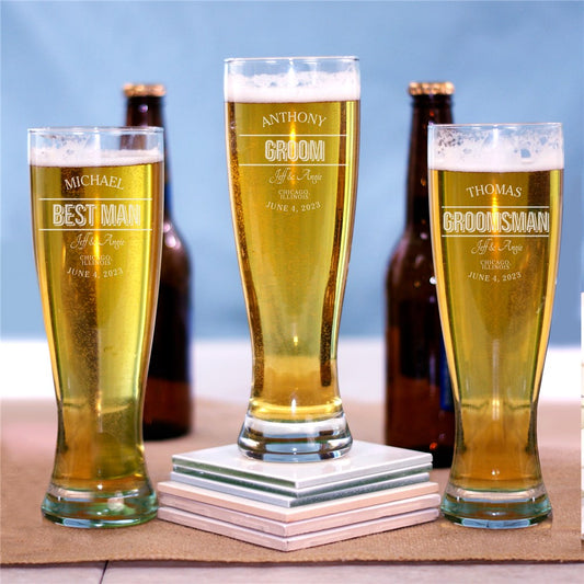 Engraved Groomsmen Pilsner Glass - Sunny Jar Personalized™