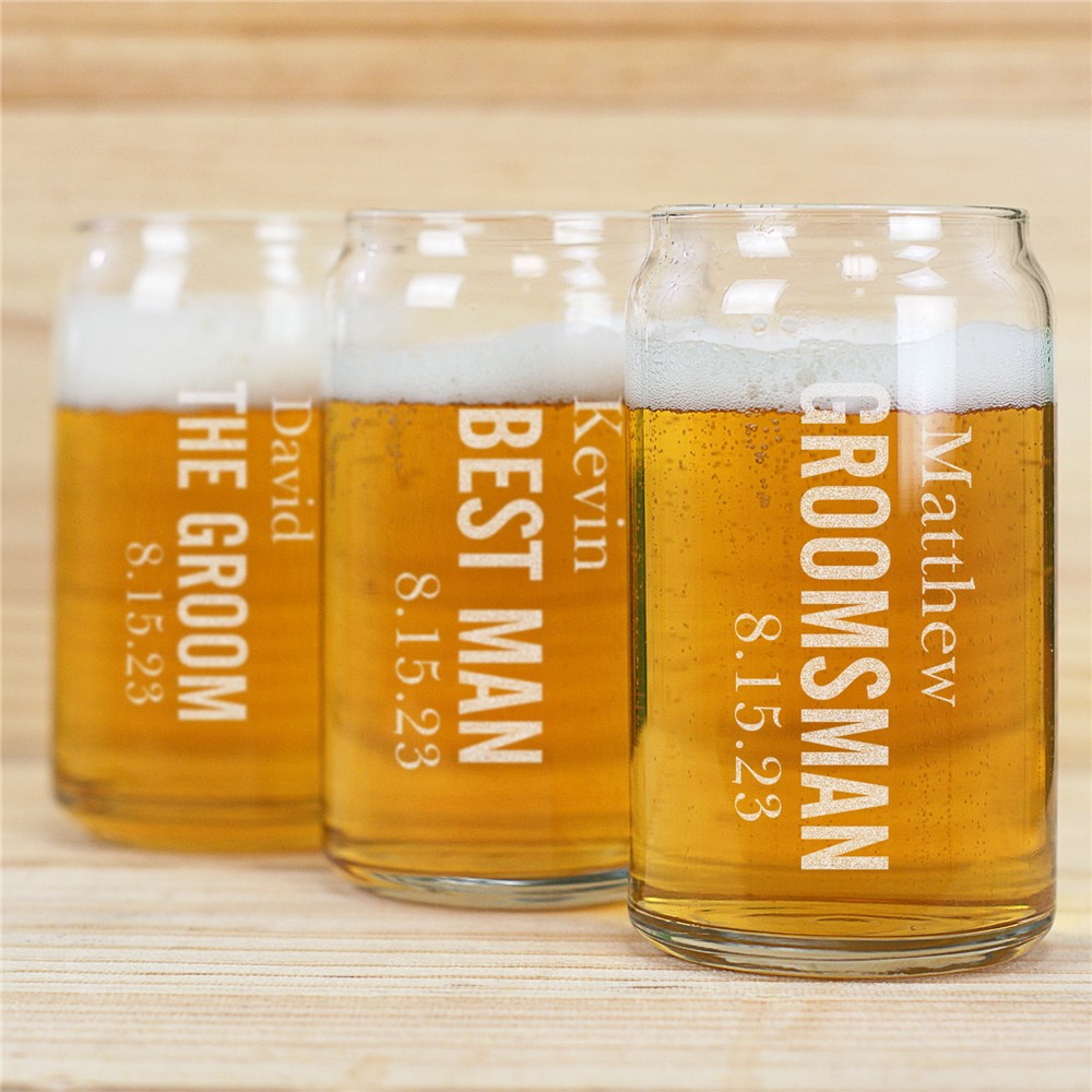 Engraved Wedding Party Beer Can Glass - Sunny Jar Personalized™