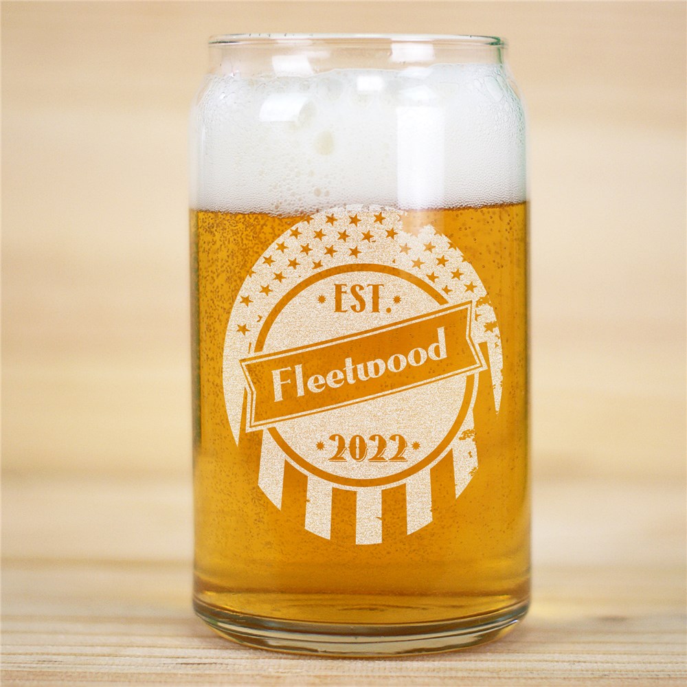 Flag Established Beer Can Glass - Sunny Jar Personalized™