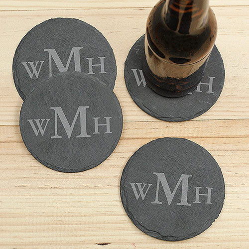 Personalized Monogram Round Slate Coaster set - Sunny Jar Personalized™