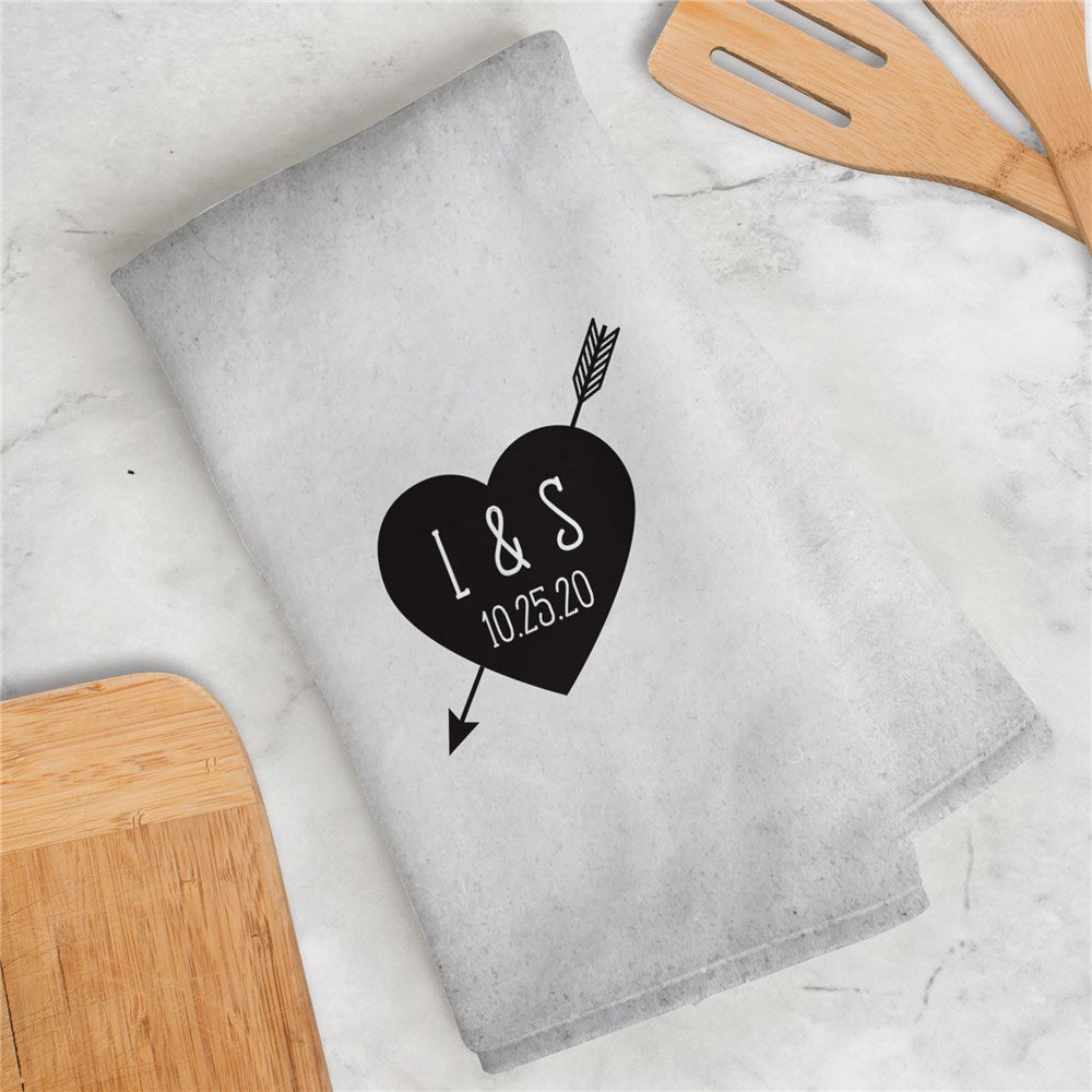 Personalized Wood Grain Black Heart with Arrow Dish Towel - Sunny Jar Personalized™