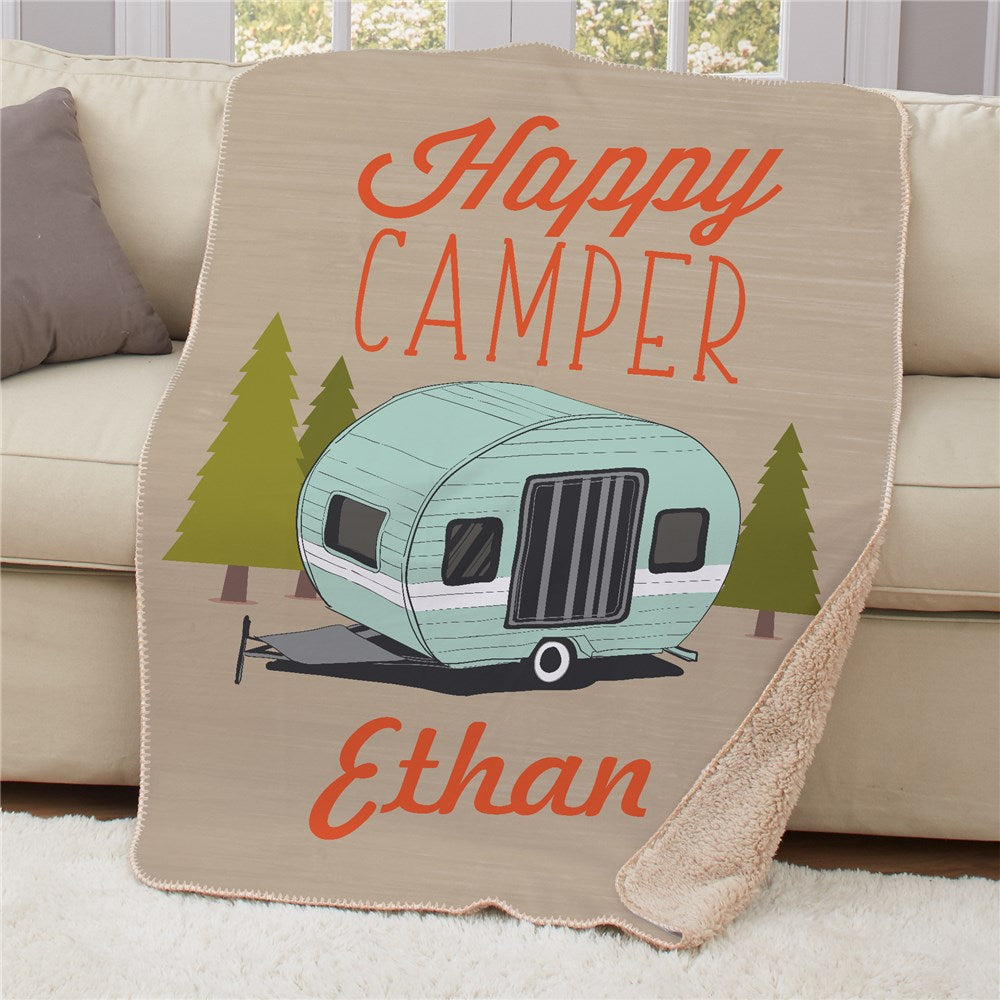 Personalized Happy Camper Sherpa Blanket - Sunny Jar Personalized™