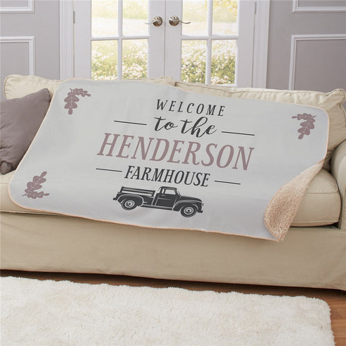 Personalized Welcome To The Farmhouse Sherpa Throw. - Sunny Jar Personalized™