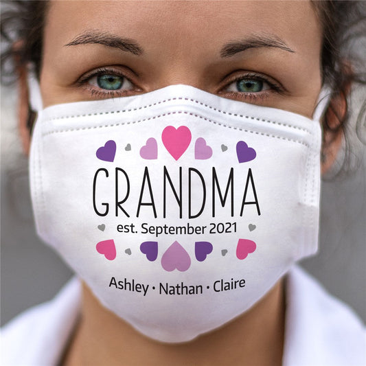 Personalized Grandma Hearts Adult Face Mask - Sunny Jar Personalized™