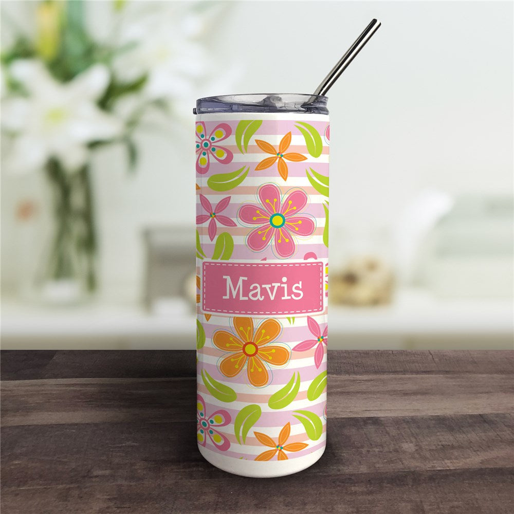 Personalized Floral Tumbler with Straw - Sunny Jar Personalized™