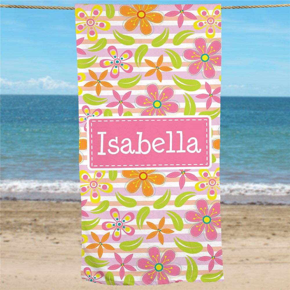 Personalized Floral Pattern Beach Towel - Sunny Jar Personalized™