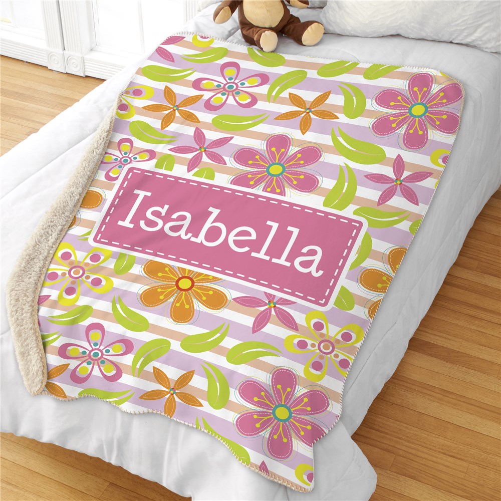 Personalized Floral Pattern Sherpa Blanket - Sunny Jar Personalized™