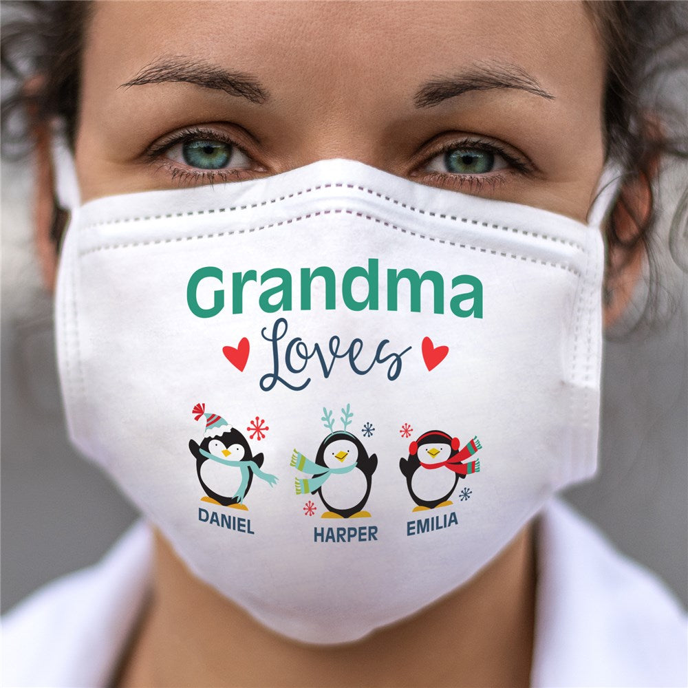 Personalized Grandma Loves With Penguins Adult Face Mask - Sunny Jar Personalized™